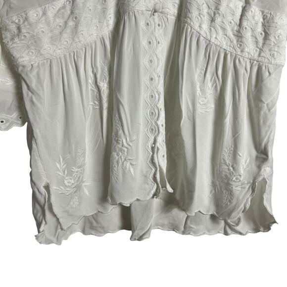 Soft Surroundings Melissani White Embroidered Eyelet Tunic Blouse Size Large - Picture 8 of 15